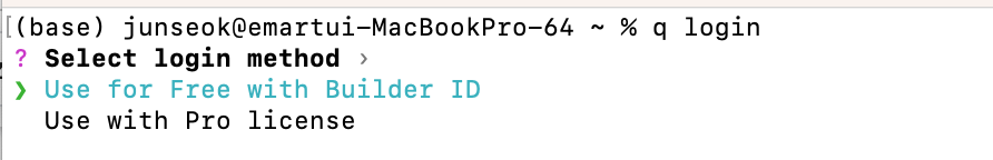 Q CLI 로그인 선택 화면